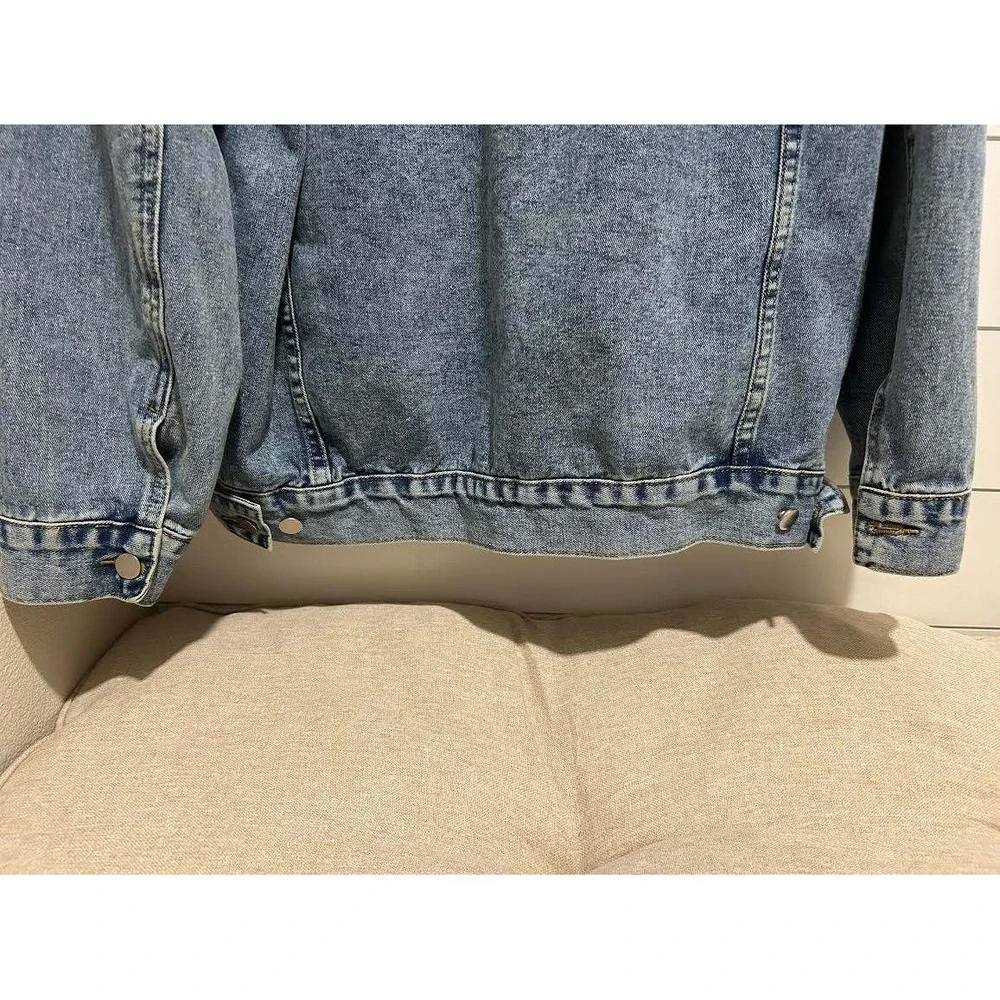 Retro Acid Wash Denim Hoodie Pullover Blue Oversized Jean Jacket 2XL Mens - Picture 4 of 6